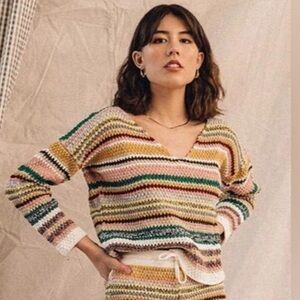 Rue Stiic Franco Slouch Knit Cropped Rainbow Stripe Sweater Size Small